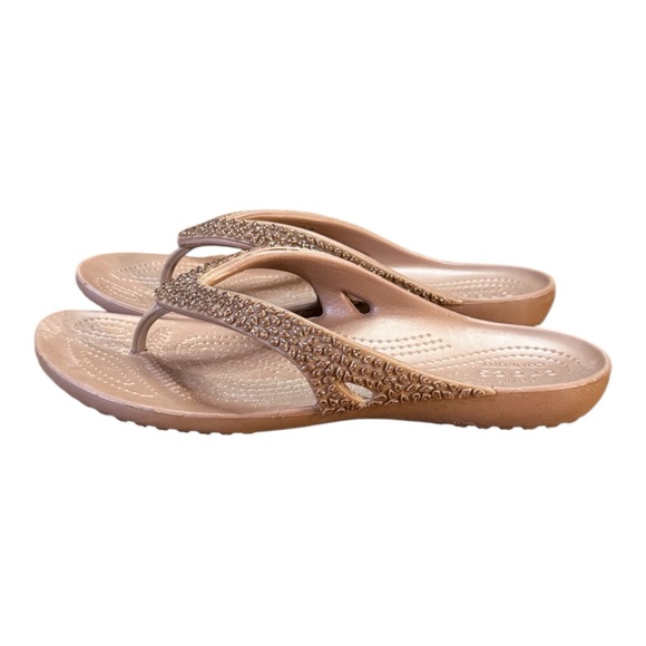 Crocs Kadee II Embellished Flip Flop Women’s Size 9 Bronze - Picture 3 of 8